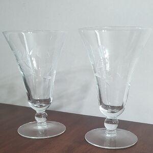 Etched Glass Crystal Footed Drink Glasses Tulip Bell Etched Engraved Barware
